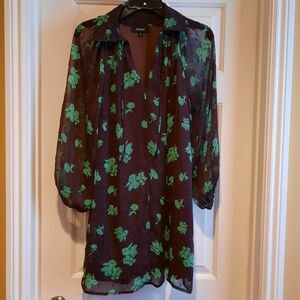 AaKaa Chocolate Mint To Be Mini Sheer Lined Tunic Top Dress  Size Small  XLNT
